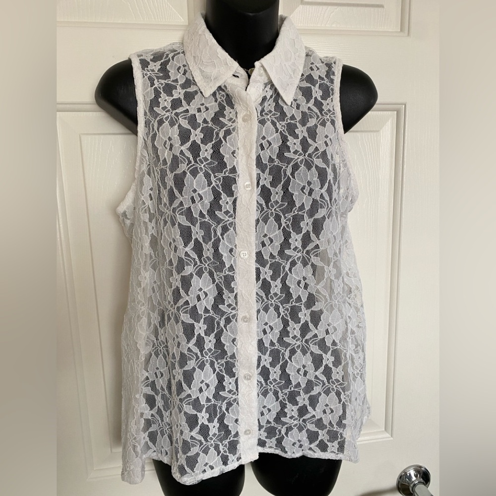 Full Tilt White Lace Collar Tank Top